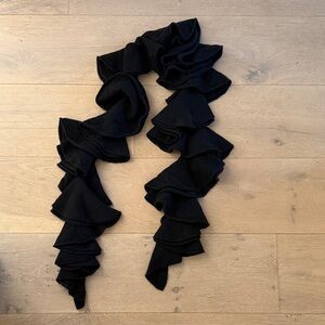 Black Ruffled Scarf 60” long wool cashmere Madewell funky festive